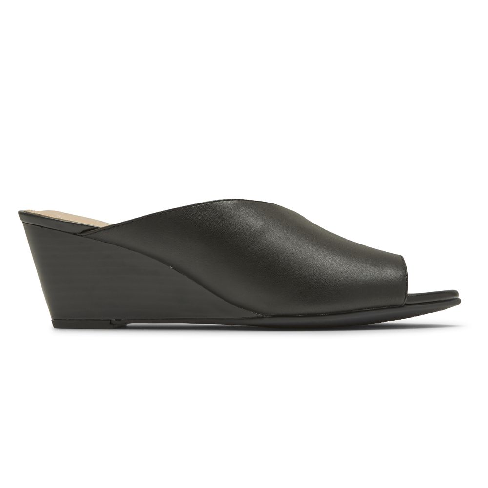 Rockport Canada Total Motion Taylor Asymmetrical Wedges - Womens Slides Black (SJP487135)